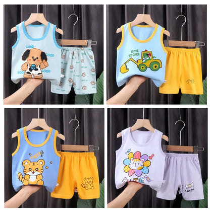 2PCS Kids Summer Vest Set – Cotton Sleeveless T-Shirt & Shorts for Boys & Girls Baby Clothes