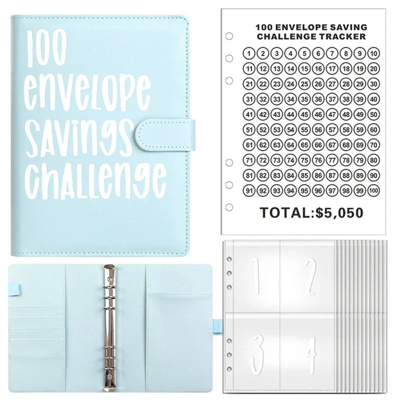 100 Envelope Challenge Binder – Savings Challenge Loose-Leaf Budget Binder with Cash Envelopes, Money Organizer System