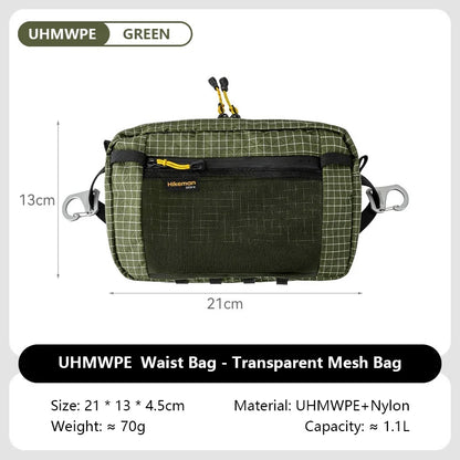 Dyneema Fiber Waist Pack - 1.1L Ultralight Waterproof Multi-Pocket Bag for Cycling, Running, Hiking & Camping