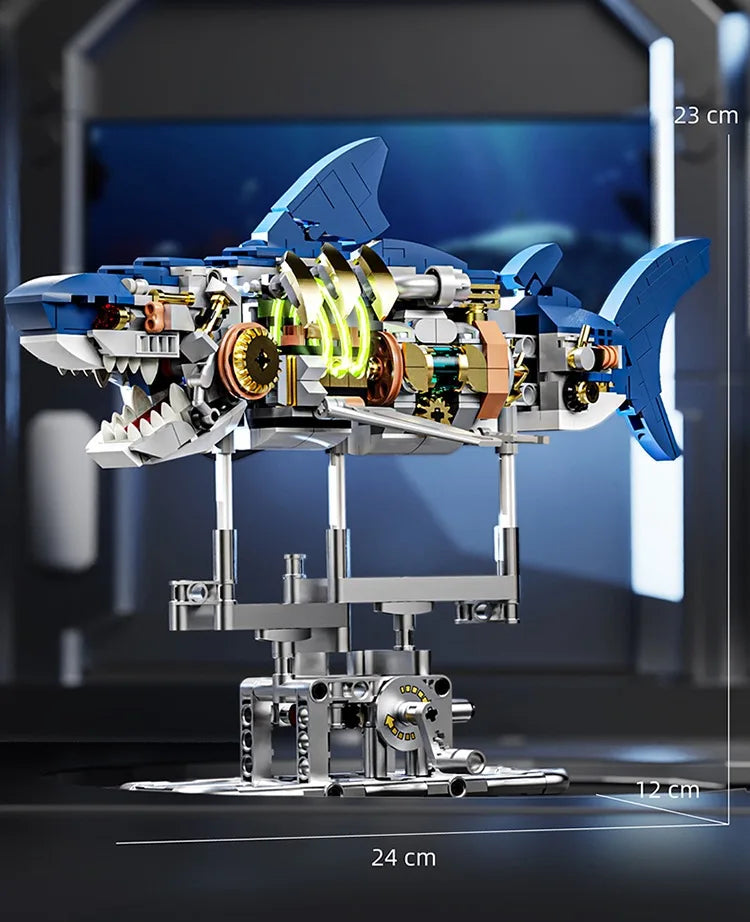 Mechanical Animal Building Blocks – T-Rex, Whale, Parrot, Devil Ray & Shark Model with Lights for Kids & Adults