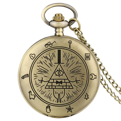 Eye of Providence Triangle Devil Quartz Pocket Watch - Gravity Bill Cipher Fall Time Gem Necklace Pendant Clock Gift
