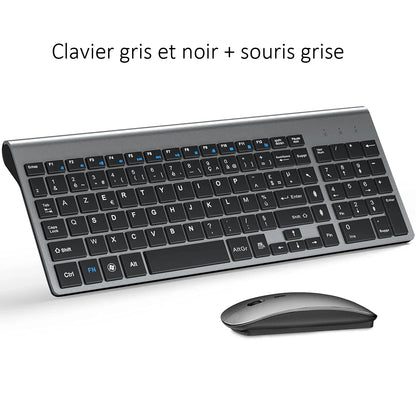 AZERTY French Layout 2.4G Mouse Keyboard Ultra-Slim Wireless Keyboard and Mouse Set Silent Compact for PC Laptop Windows