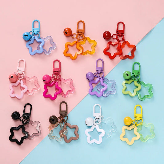 Hollow Star Charm Pendant Keychain – Colorful Acrylic Beads with Bell Bag Lanyard Keyring Jewelry Making Accessories
