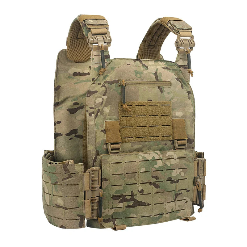 New Combat Vest 6094 – Quick Detachable Lightweight Laser Cut Tactical Vest, Black Gear for Protective Plate Carry