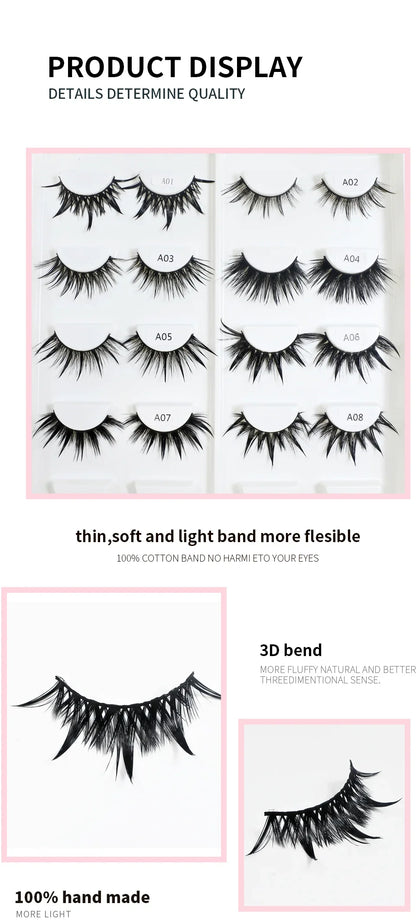 RED SIREN Wet Manga Lashes – Long, Thick Natural Fake Eyelashes for Korean Makeup Fashion