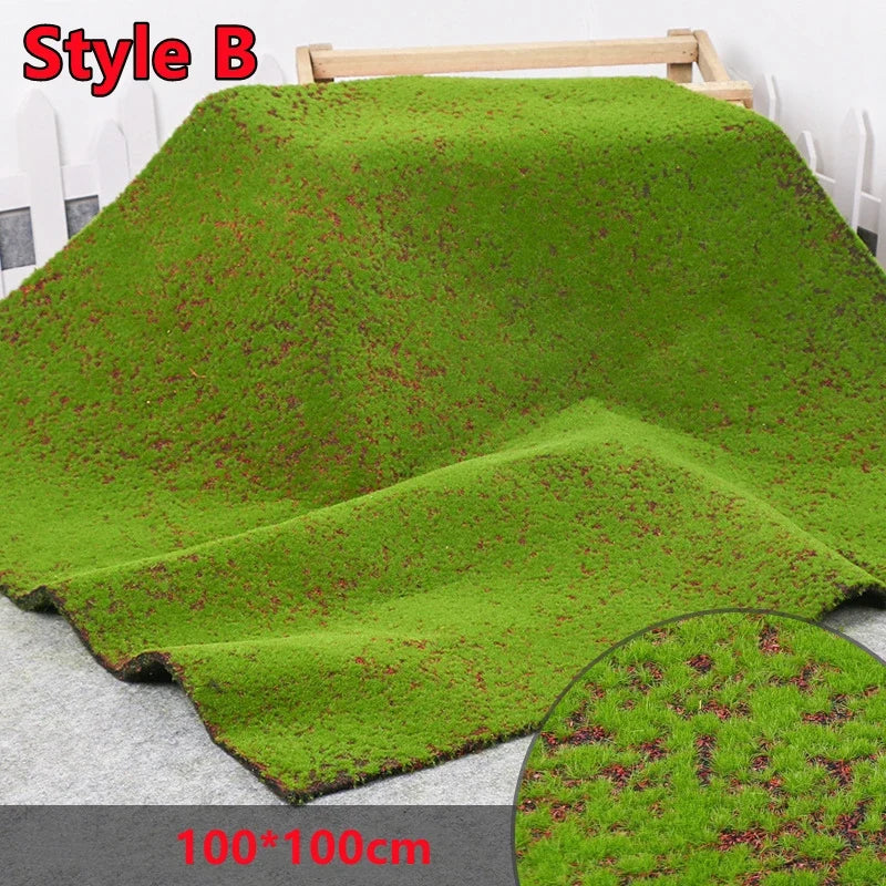 100×100cm Artificial Moss Lawn Carpet - Realistic Green Landscape Decor for Home, Weddings & Events