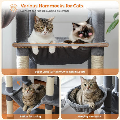 Large Cat Tree Tower – Multi-Level Plush Indoor Cat Condo with Scratching Posts, Boards, Perches & Caves