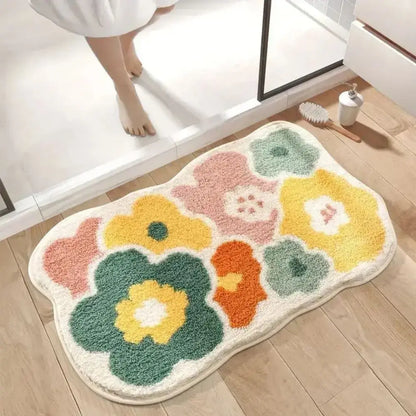 40x60cm Cute Flower Bathroom Rug – Machine Washable, Soft Absorbent Non-Slip Floor Mat