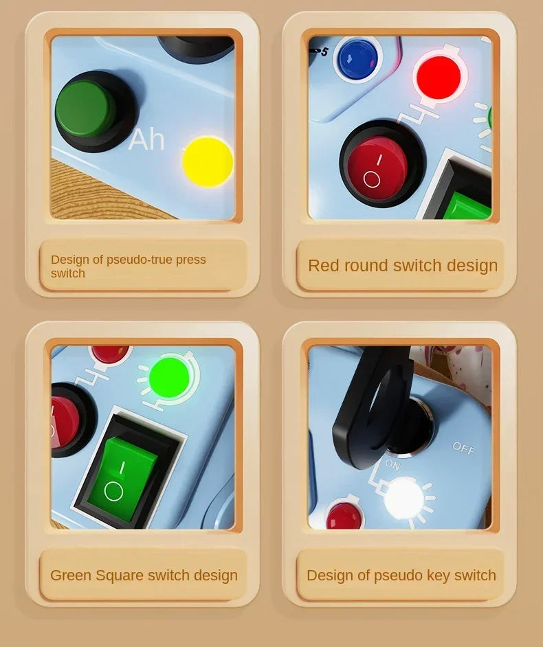 Montessori Busy Board Sensory Toy – LED Light & Switch Activity Game for Children Ages 2-4