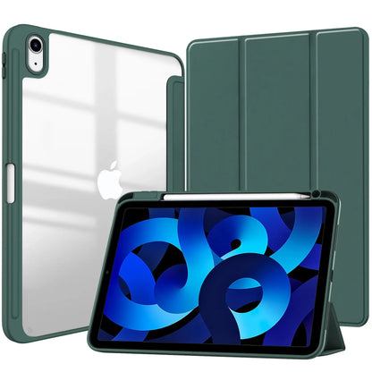 Smart PU iPad Case - Transparent Protective Cover for iPad Air Pro 11 Inch 10.9 10.2 9.7 Models with Stand