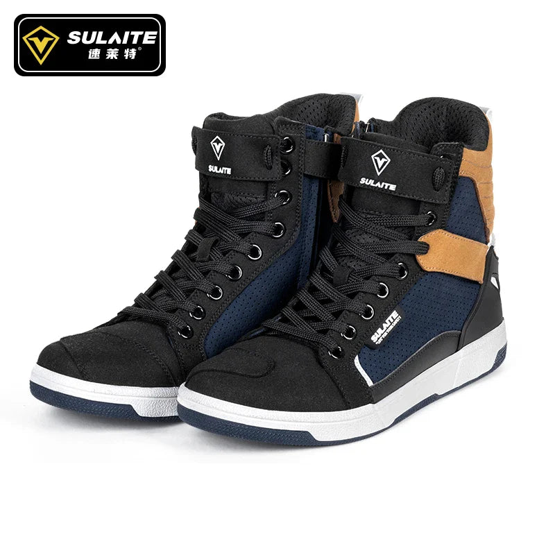 Men’s Motorcycle Boots - Breathable Anti-Fall, Road Racing Rider Shoes with Gear Shift Rubber Sole, Reflective Motorbike Boots