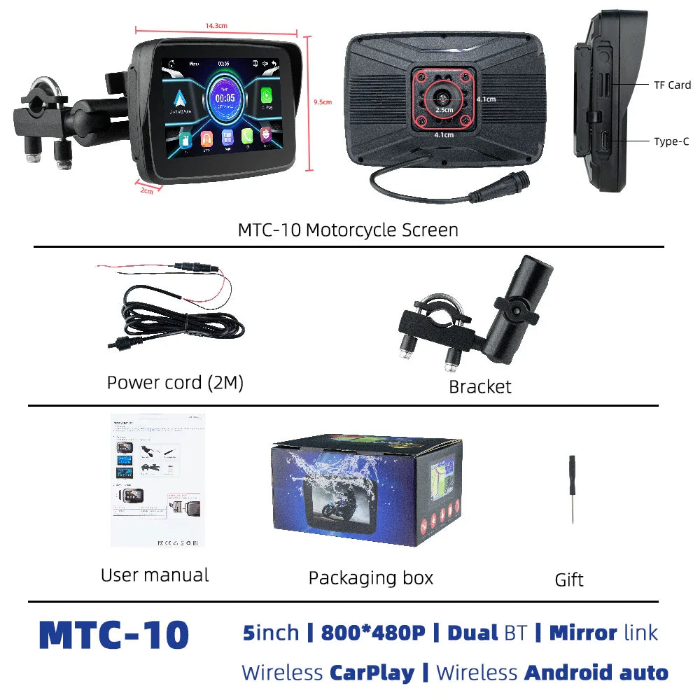 EKIY MTC-10 5” Wireless CarPlay Motorcycle Navigation Display – Portable Android Auto Monitor