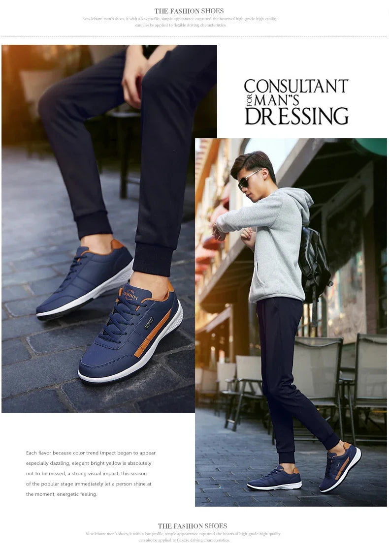 MAEDEF Men's Leather Sneakers – Waterproof Casual Lace-Up Footwear, Comfortable Vulcanized Shoes for Men