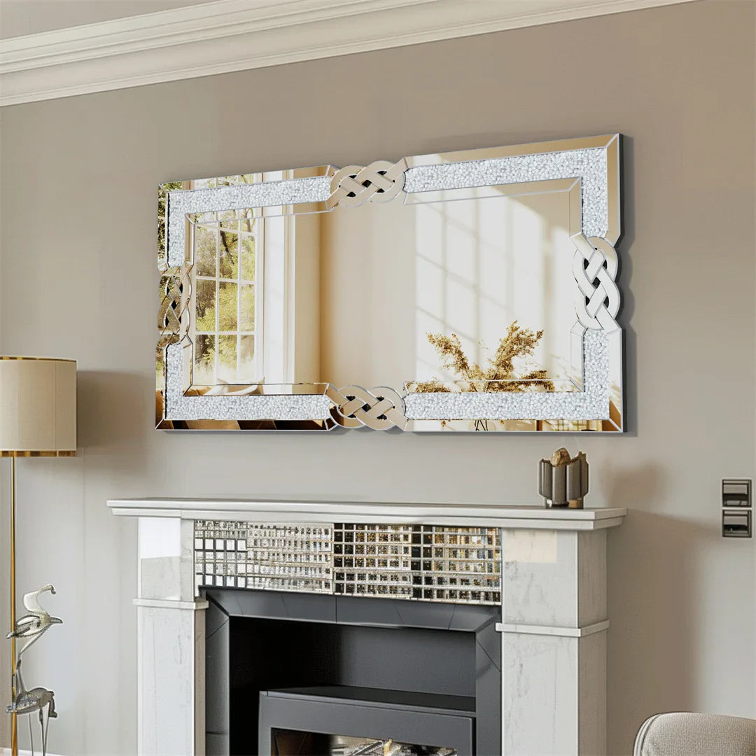 LUVODI Large Full-Body Wall Mirror — Artistic Silver Diamond Crush Bathroom Vanity Mirror