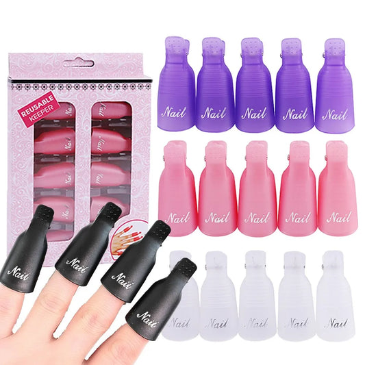 10Pcs UV Gel Polish Remover Clips – Colorful Acrylic Nail Art Soak-Off Caps for DIY Manicure & Nail Cleaning