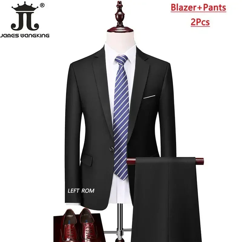 Men's 3 Piece Suit Set - Solid Color Formal Business Jacket Vest Pants Wedding Groom Party Tuxedo Outfit M-6XL