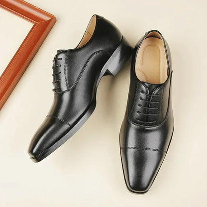 Men’s Italian Leather Oxford Shoes - Luxury Classic Square Toe Wedding Dress Shoes Sizes 39-47