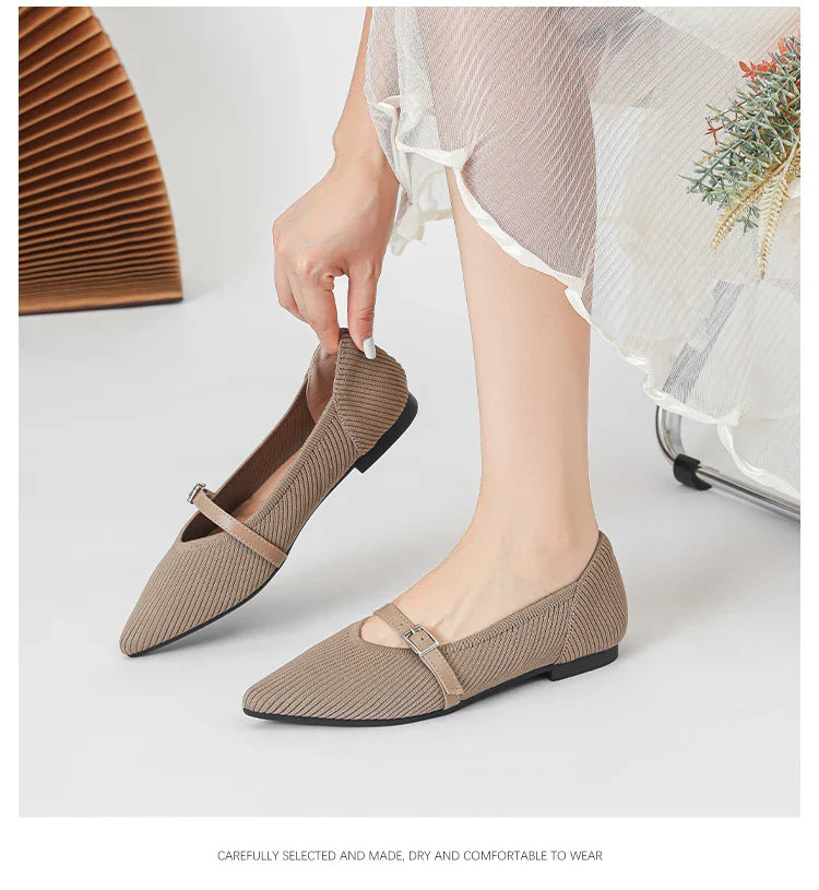 2024 Women's Flat Shoes – Pointed Toe Soft Knitted Sole, Breathable & Comfortable Spring and Autumn New Model