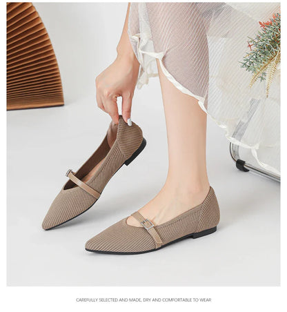 2024 Women's Flat Shoes – Pointed Toe Soft Knitted Sole, Breathable & Comfortable Spring and Autumn New Model