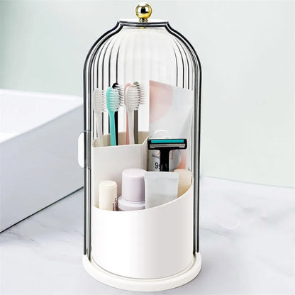 Rotating Toothbrush Holder with Sliding Lid – Dustproof 3-Slot Countertop Organizer for Electric Toothbrush & Toothpaste