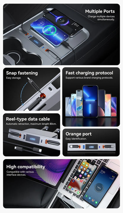 YZ 27W Quick Charger & USB Hub for Tesla Model 3/Y 2023 — Intelligent Car Docking Station & Adapter