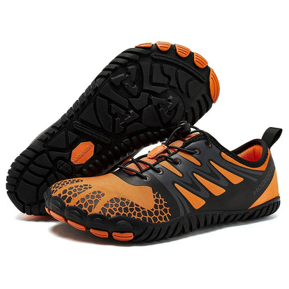 HOBIBEAR Wide Toe Barefoot Shoes – Unisex Artificial Leather Outdoor Walking Sneakers, Zero Drop Minimalist with Elastic Band
