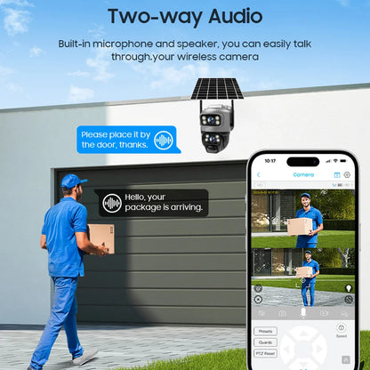V380 Dual-Lens 4G Security Camera — 8MP 4K Solar IP Cam with PIR Motion Detection, Night Vision, Waterproof, Battery-Powered CCTV Monitor