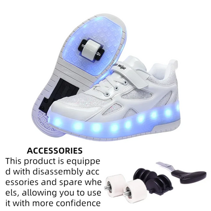 Kids' Inline Roller Skates – Removable 2-Wheel Skate Sneakers for Girls, Powerslide Wheeled Shoes