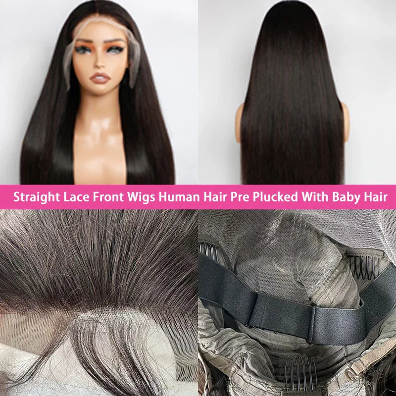 Straight Lace Front Wig – Brazilian Virgin Human Hair with Transparent Lace Frontal for Women