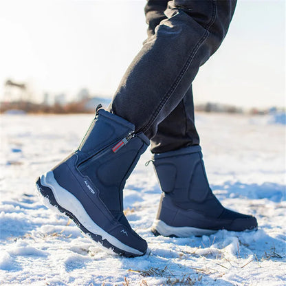 Large Winter Men’s Boots – Warm Plush Ankle High-Top Snow Boots, Sweat-Wicking Outdoor Sneakers