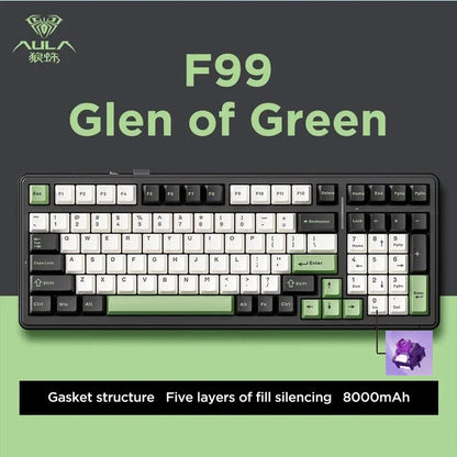 AULA F99 99-Key Gaming Mechanical Keyboard – Wired, 2.4G Wireless, Bluetooth, Hot-Swappable PBT Gasket RGB for Gaming & Typing