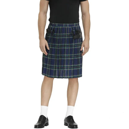 Scottish Men's Traditional Kilt - Highland Tartan Pleated Kilt with Bilateral Belt for Males
