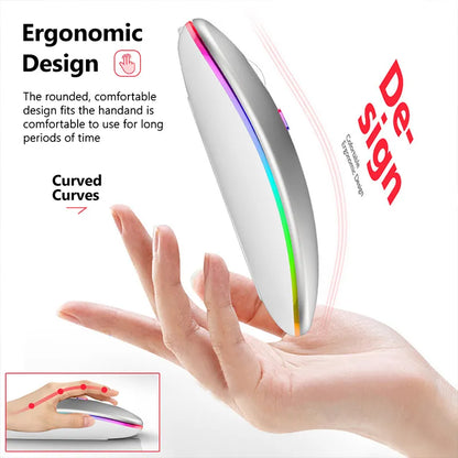 Wireless RGB Rechargeable Mouse - Bluetooth for Laptop PC, LED Backlit Silent Ergonomic Gaming Mouse
