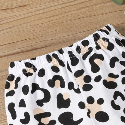 2PCS Baby Girl Clothes Set - Black Pullover Top & Leopard Print Bell-Bottoms, Autumn Outfit for 2-8 Years Old