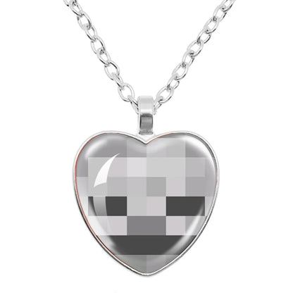 Funny Pixel Block Cartoon Pendant Necklace – 25mm Glass Heart-Shaped Charm, My World Theme Jewelry Gift