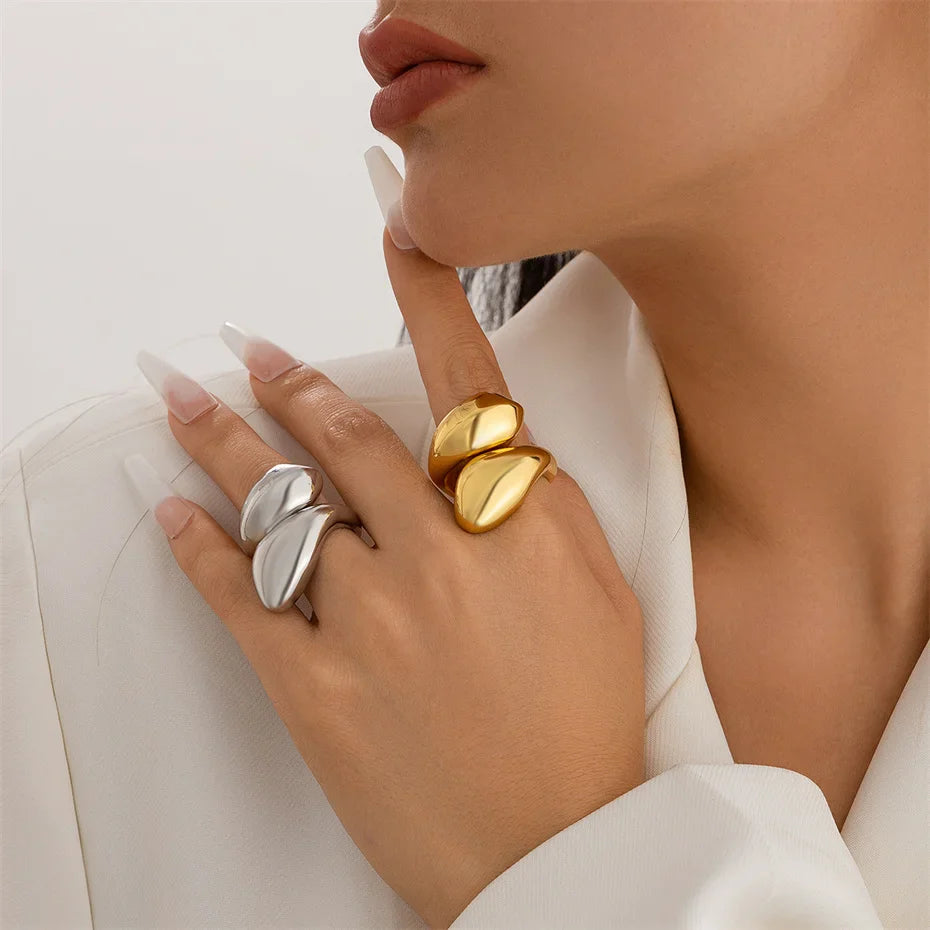 Ingemark Punk Snake Ring – Exaggerated Water Drop Geometric Adjustable Open Finger Ring for Women, Vintage Couple Jewelry