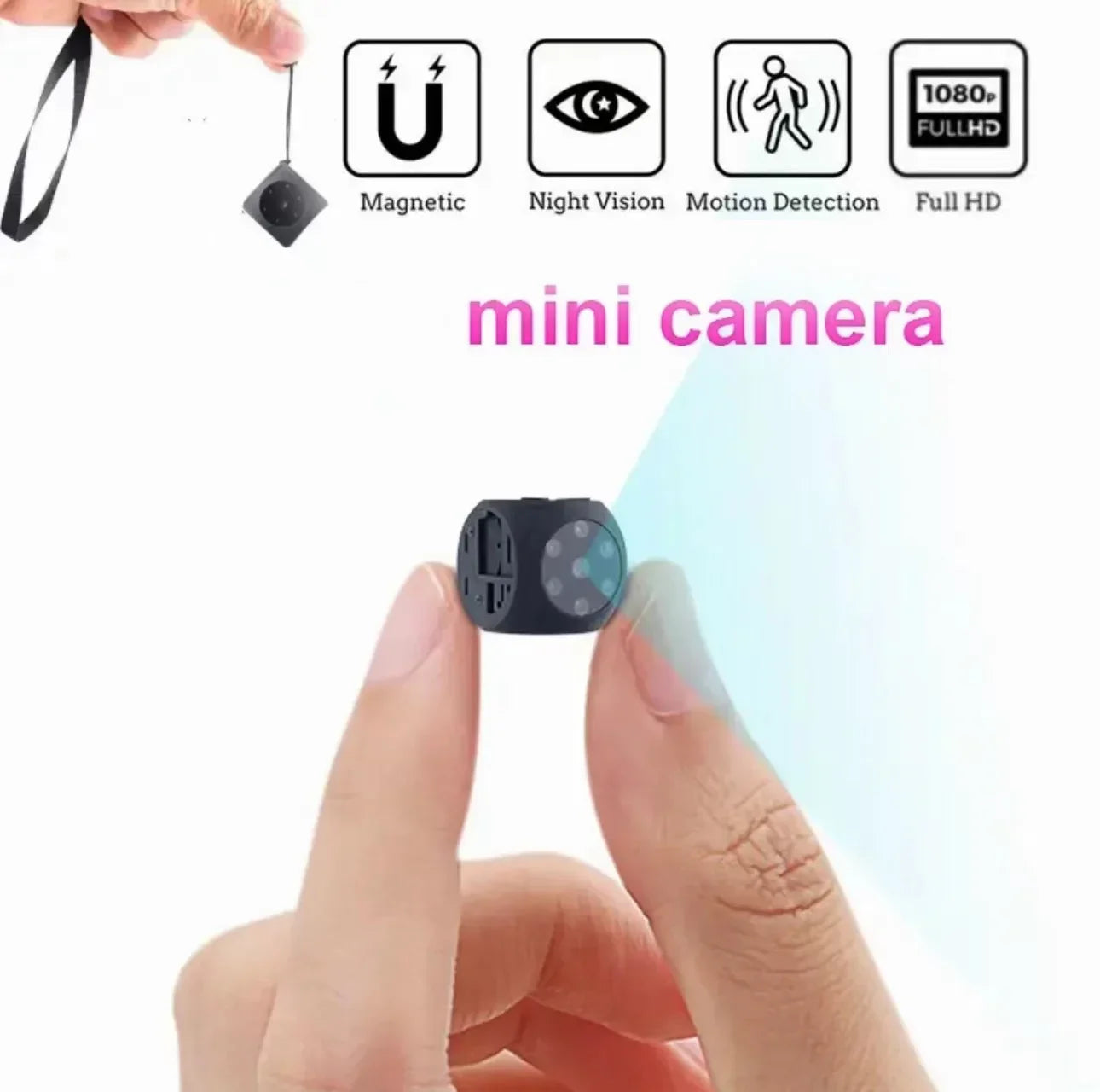 Mini 1080P HD Camera – Night Vision, Wide-Angle, Motion Detection Video Recorder with Magnetic Loop