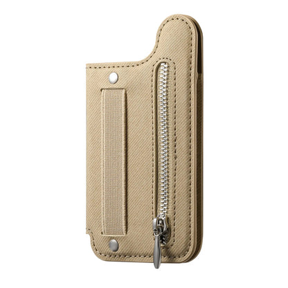 Flip Card Phone Case - Zipper Wallet Card Holder with Wrist Strap and Desktop Stand Support