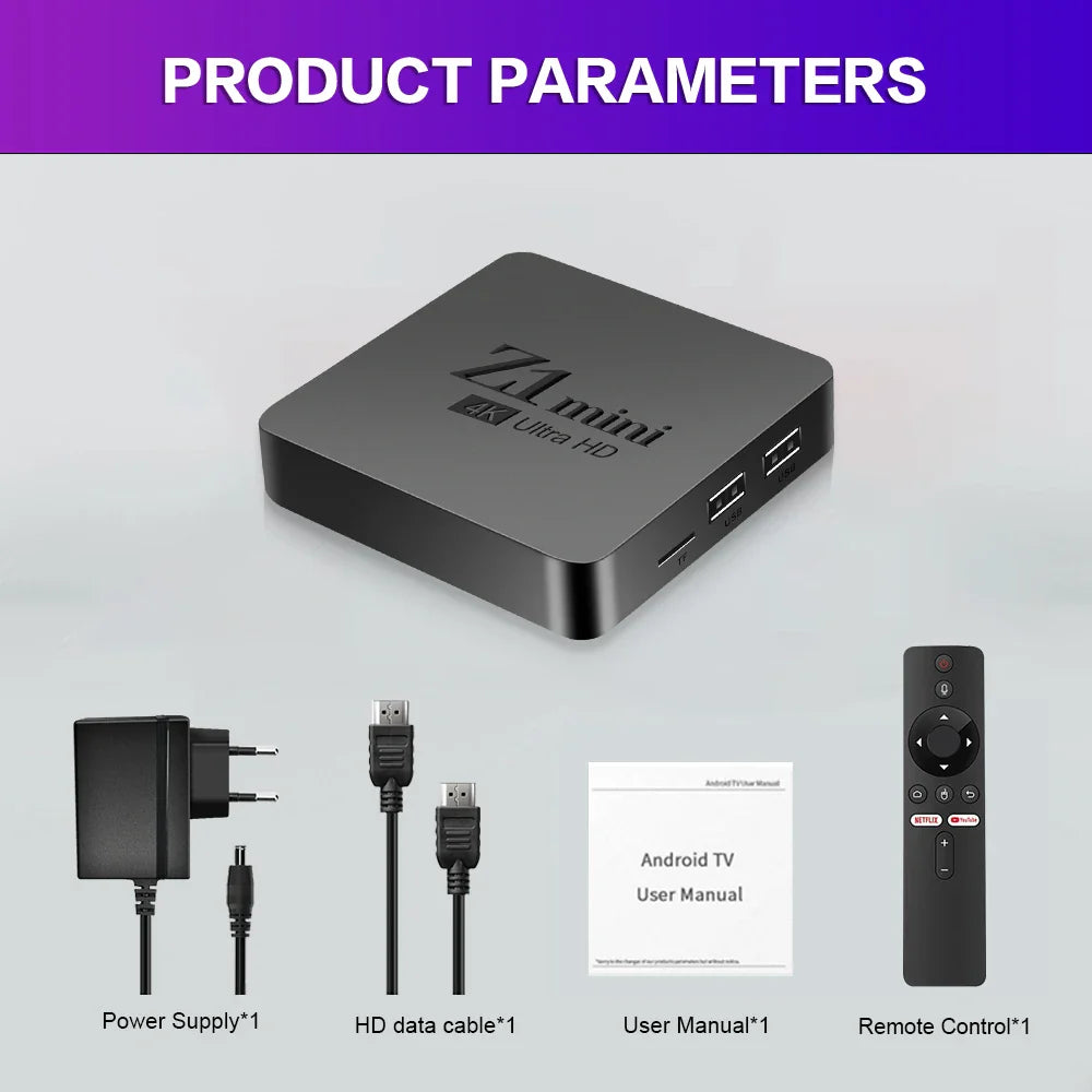 Smart ATV Box Z1 Mini – Android 10, Allwinner H313, 2GB RAM 8GB ROM, Dual 2.4G/5G WiFi, BT 5.2, 4K Media Player Set-Top Box