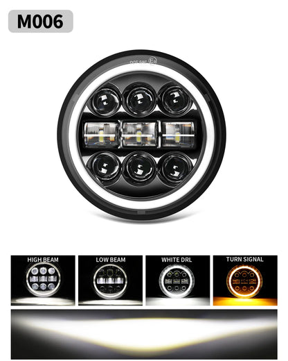 BraveWAY 5.75″ Round LED Motorcycle Headlight – White & Amber DRL with Gradient Halo Start-Up Welcome Light