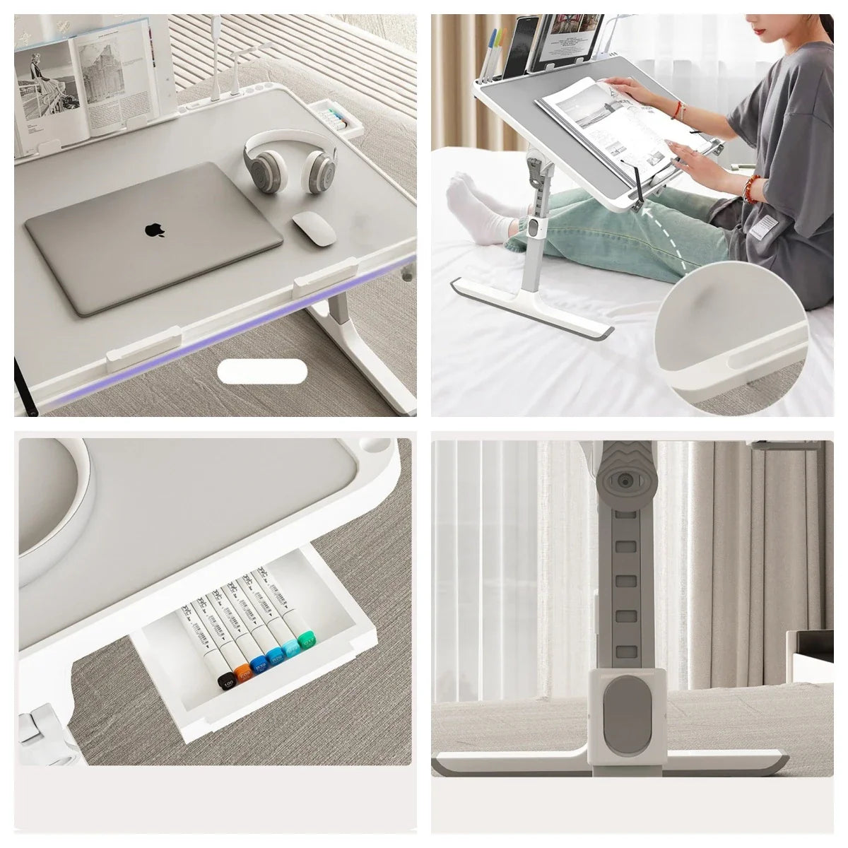 Adjustable Laptop Bed Tray Table – Portable Foldable Desk with Storage Drawer for Sofa & Lap Use