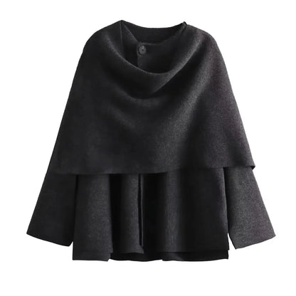 TRAF 2023 Winter Women's Scarf Coat – Long Sleeve, Knitted Asymmetric Jacket, Streetwear Casual Outerwear