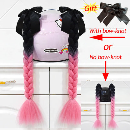 2pcs Motorcycle Helmet Braids - Woman's Twist Pigtail Wig for Helmets, 164 Colors with Sucker