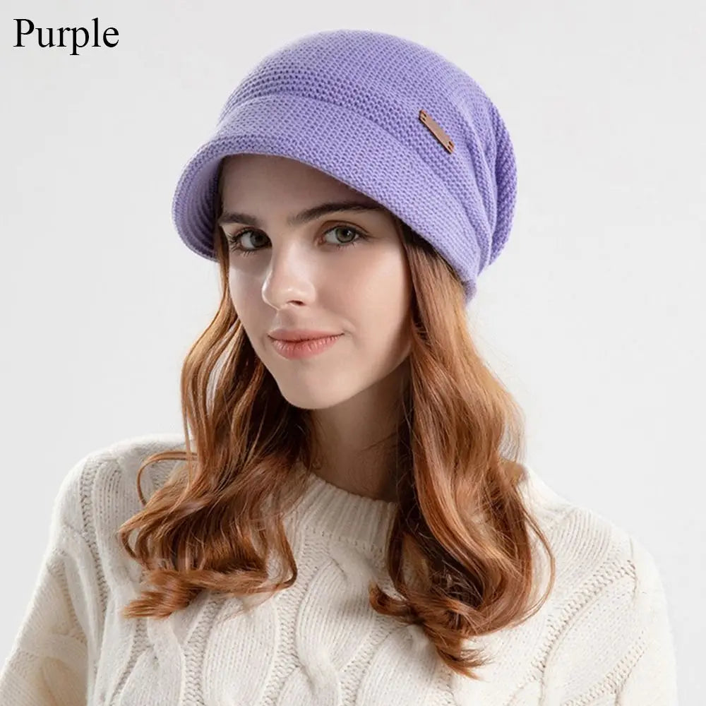 Autumn Winter Soft Plush Knitted Hat - Warm Thickened Fleece Lined Beanie for Women and Girls, Windproof Short Brim Casual Outdoor Bonnet