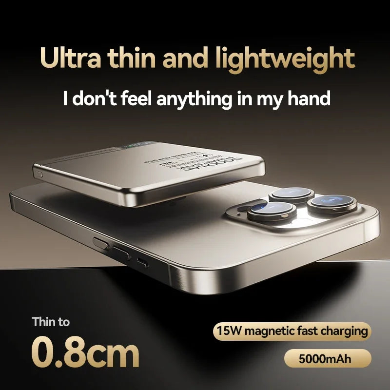 Xiaomi Ultra Slim 5000mAh Wireless Power Bank - MagSafe Fast Charging, High Capacity External Battery for iPhone 15/14/13/12