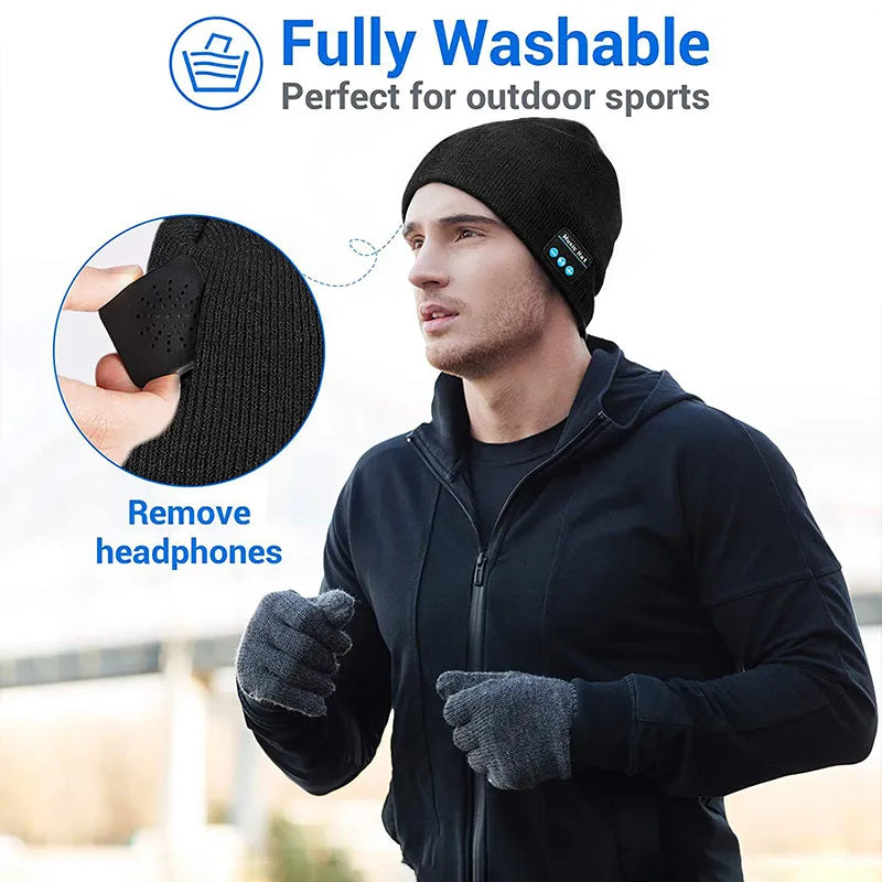 Bluetooth Beanie Hat with Wireless Headphones - Winter Sport Music Cap with Built-in Mic and Speaker, Compatible with Xiaomi, Huawei, Redmi, iPhone