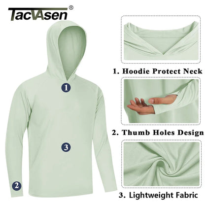 TACVASEN Men's Sun Protection Hoodie T-Shirt – UV-Proof, Lightweight, Breathable Long Sleeve Quick-Dry Top