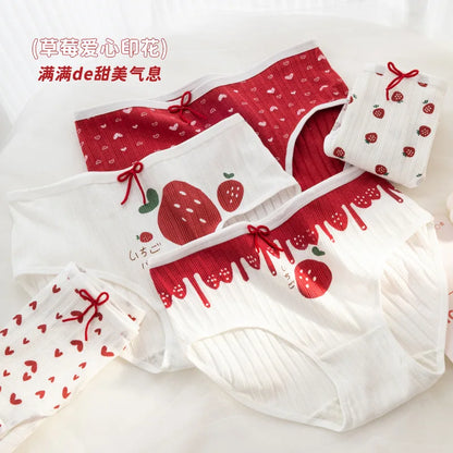 5-Piece Cotton Panties Set – Strawberry Bear Cartoon Girls’ Briefs, Sexy Women’s Underwear & Lingerie