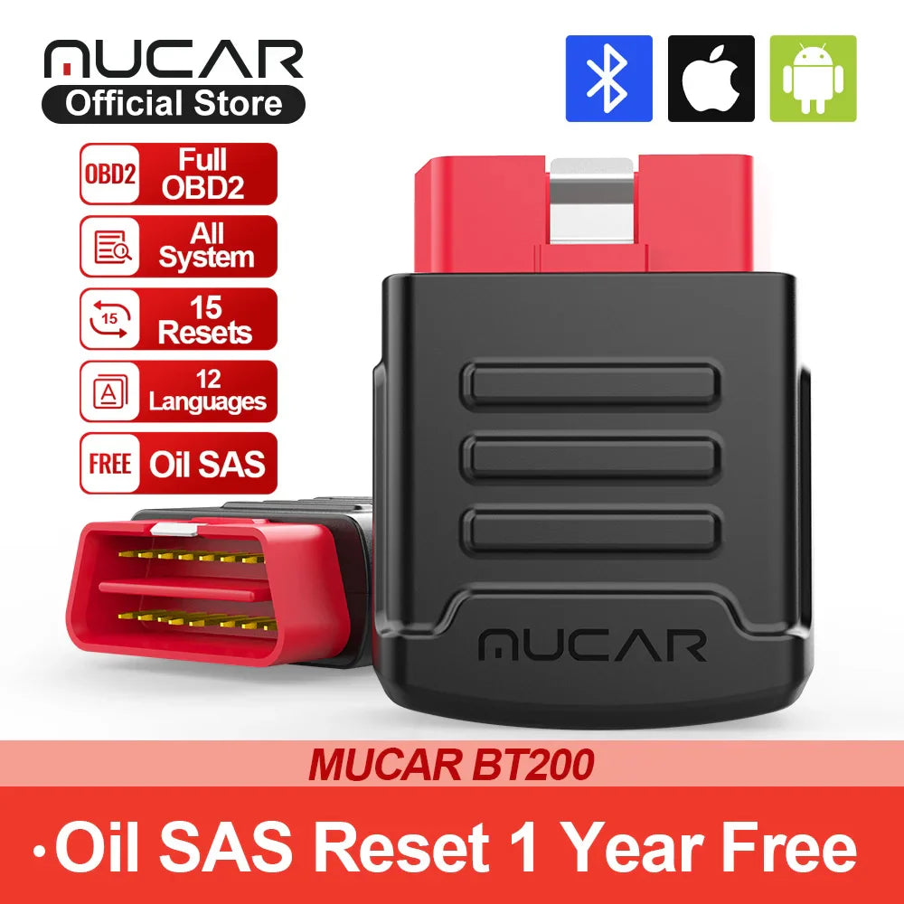 MUCAR BT200 OBD2 Automotive Diagnostic Scanner – Bluetooth/WiFi Car Tool with 15 Reset Functions