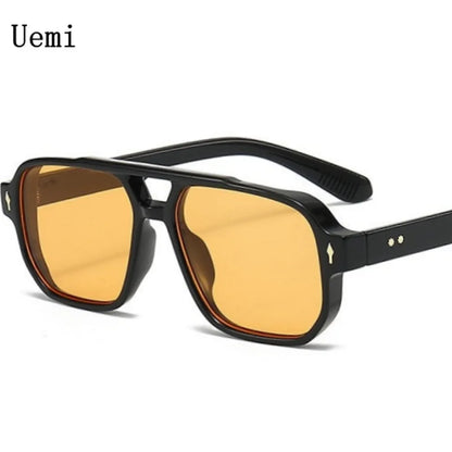 Retro Double Bridge Square Sunglasses — Luxury Fashion Rivet Design UV400 Shades for Men & Women